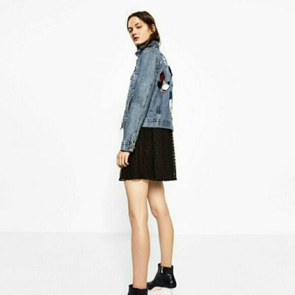 NWT Zara Printed Denim jacket Mickey Disney 6855 Women Size Small - Picture 5 of 12